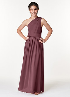 Azazie Molly Junior Abito A-Line in Chiffon Plissettato Sangria image3