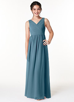Azazie Sawyer Junior Bermuda A-Line Pleated Chiffon Dress image1