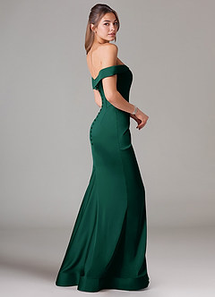 Azazie Everly Bridesmaid Dresses Emerald Mermaid Off the Shoulder Stretch Satin Convertible Dress image4