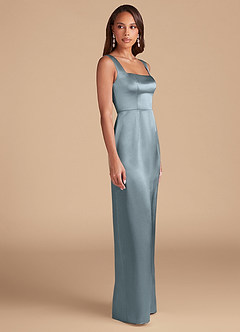 Azazie Flori Bridesmaid Dresses Dusty Blue Sheath Side Slit Metallic Satin Dress image5