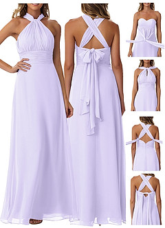 Azazie Fifi Vestidos de damas de honor Vestido de Lila de Gasa de Corte en A Convertible con Sin tirantes image9