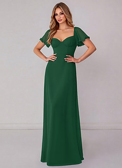 Azazie Fatima Bridesmaid Dresses Dark Green A-Line with Pockets Chiffon Dress image2