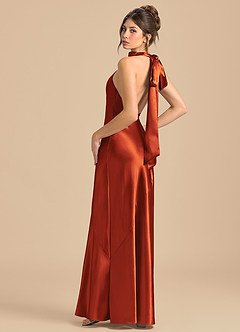 Azazie Velli Brudtärnklänningar Klä av Tubklänning i Metallisk satin Hög hals Paprika image1