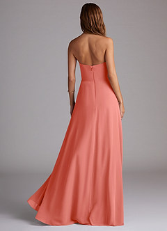 Azazie Wren Bridesmaid Dresses Salmon Pink A-Line Side Slit Chiffon Convertible Dress image2