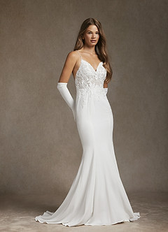 Azazie Saffron Robes de mariée Robe Sirène en Crêpe Élastique Paillettes Sweetheart Blanc De Diamant image3