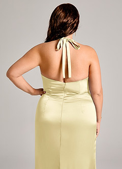 Azazie Valerie Bridesmaid Dresses Lemon Sorbet Mermaid Pleated Stretch Satin Dress image8