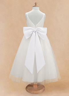 Azazie Lea Flower Girl Dresses White A-Line Spaghetti Strap Tulle Dress image10