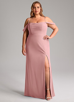 Azazie Saige Brautjungfernkleider Wandelbar A-Linie Schulterfrei Chiffon Kleid Altrosa image13
