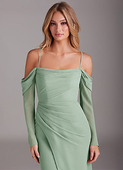 Azazie Hallie Brautjungfernkleider Meerjungfrau-Linie Langarm Chiffon Kleid Agave image2