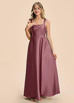 Azazie Azaria Junior A-Linie Plissee Stretch-Satin Kleid Wüstenrose image6