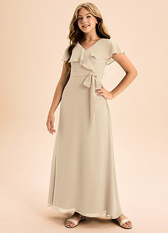 Azazie Lainey Junior Champagne A-Line with Pockets Chiffon Dress image5