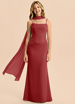 Azazie Sorrel Junior Rust Mermaid Pleated Chiffon Dress image4