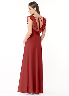 Azazie Yoko Robes de demoiselle d'honneur Robe Trapèze en Mousseline de soie Rayé Rouille image4