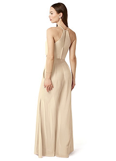 Azazie Kenzi Bridesmaid Dresses Champagne Pleated Chiffon Jumpsuit image4