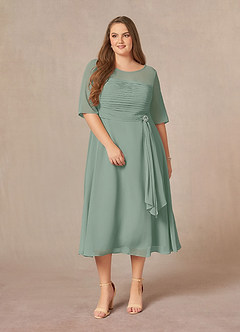 Azazie Naomi Abiti per la Madre della Sposa Abito A-Line in Chiffon Plissettato con Scollo a Barca Salvia Argentata image12
