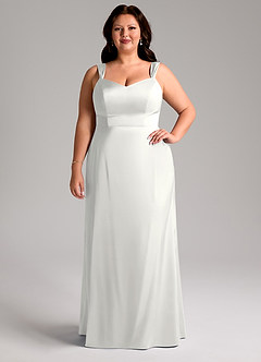 Azazie Denice Bridesmaid Dresses White Sheath Pleated Stretch Satin Dress image8