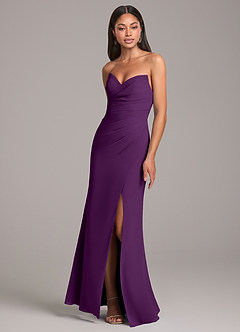 Azazie Yola Bridesmaid Dresses Grape Sheath Pleated Chiffon Convertible Dress image3