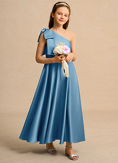 Azazie Guppy Junior Formal Flower Girl Klänningar Klä A-Line i Matt satäng Ena axeln image1