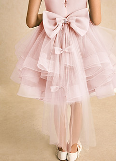 Azazie Tinie Flower Girl Dresses Blushing Pink Ball-Gown Bow Tulle Dress image7