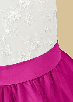 Azazie Vetty Flower Girl Dresses Ivory Fuchsia A-Line Lace Tulle Dress image11