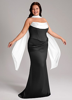 Azazie Sorrel Bridesmaid Dresses Ivory Black Mermaid Strapless Stretch Satin Convertible Dress image9