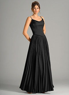Azazie Saedra Robes de demoiselle d'honneur Robe Trapèze en Satin extensible Corset Noir image7