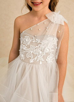 Azazie Zoey Robe Demoiselle D'honneur Fillette Robe Princesse en Tulle Dentelle Albâtre Blanc image6