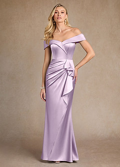 Azazie Laredo Mother of the Bride Dresses Frosted Lilac Mermaid Off the Shoulder Stretch Satin Dress image3