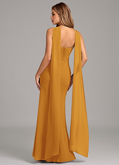 Azazie Kinsley Bridesmaid Dresses Butterscotch Mermaid Pleated Chiffon Dress image2