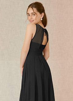 Azazie Bibiane Junior Black A-Line Pleated Chiffon Dress image8