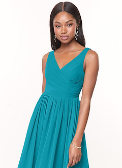 Azazie Keyla Bridesmaid Dresses Jade A-Line V-Neck Pleated Chiffon Dress image5