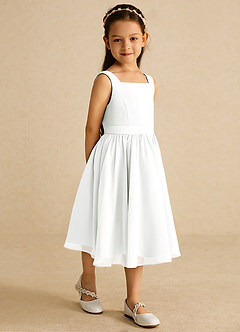 Azazie Ari Blumenmädchenkleider A-Linie ärmellos Chiffon Kleid Elfenbein image5