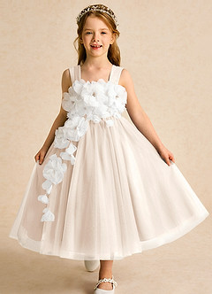 Azazie Dovey Flower Girl Dresses White Alabaster Ball-Gown Bow Tulle Dress image1
