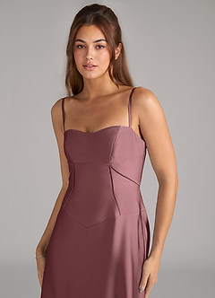 Azazie Valentine Bridesmaid Dresses Vintage Mauve A-Line Corset Stretch Satin Dress image6