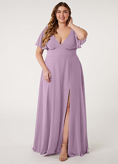 Azazie Kimber Vestidos de damas de honor Vestido de Glicinia de Gasa de Corte en A con Manga volante image9