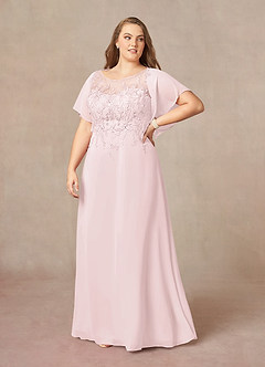 Azazie Faviola Mother of the Bride Dresses Blushing Pink A-Line Boatneck sequins Chiffon Dress image9