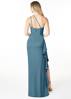 Azazie Latrice Bridesmaid Dresses Bermuda Sheath One Shoulder Cascading Ruffles Stretch Satin Dress image2