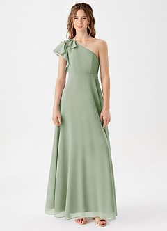 Azazie Arabella Junior Dusty Sage A-Line Ruched Chiffon Dress image3