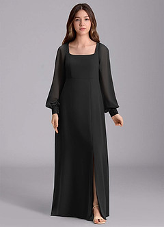 Azazie Bondi Junior Jurk van Chiffon met A-Lijn Blouson Zwart image7