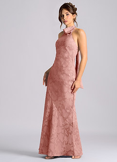 Azazie Velli Vestidos de damas de honor Vestido de Rosetón de Devorado Floral de Corte Sirena con Cuello Alto image6