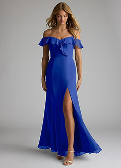 Azazie Sophie Bridesmaid Dresses Royal Blue A-Line Off the Shoulder Chiffon Convertible Dress image1