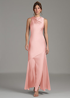 Azazie Kiara Robes de demoiselle d'honneur Robe Sirène en Satin extensible Plissée Rose Poudré image5