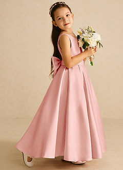 Azazie Pipsy vestidos de niña de las flores Vestido de Rosetón de Satin Mate de Corte En A con Lazo image3