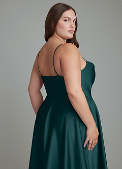 Azazie Elle Bridesmaid Dresses Pine A-Line Pleated Stretch Satin Dress image15