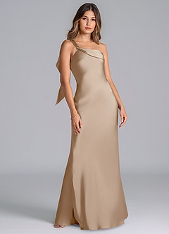 Azazie Driea Brudtärnklänningar Klä av Sjöjungfru i Stretch Satin Ena axeln Taupe image7