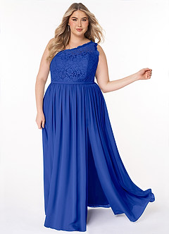 Azazie Demi Jurken voor bruidsmeisjes Jurk van Chiffon met A-Lijn One-Shoulder Koningsblauw image9