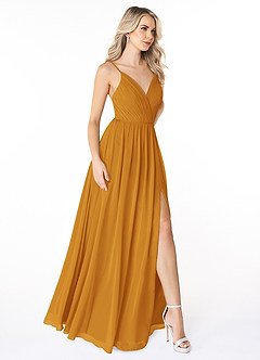 Azazie Gracie Brautjungfernkleider A-Linie Plissee Chiffon Kleid Butterscotch image5