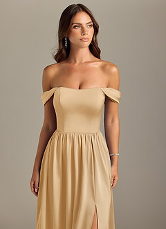 Azazie Calianna Bridesmaid Dresses Gold A-Line Off the Shoulder Stretch Satin Convertible Dress image4