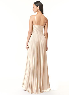 Azazie Vini Vestidos de damas de honor Vestido de Alabastro Blanco de Gasa de Corte en A con Cuello en V Plisado image2