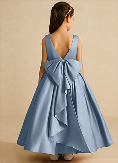 Azazie Cailee Flower Girl Dresses Dusty Blue Ball-Gown Pleated Matte Satin Dress image1